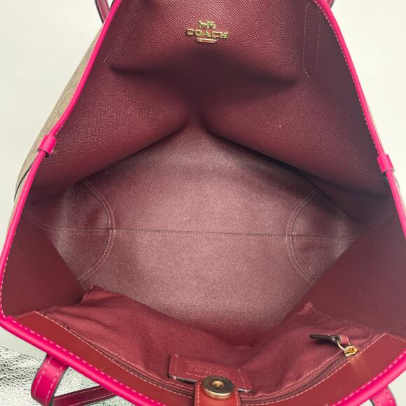 COACH Signature City Tote Bag, Khaki and Pink Leather - Picture 8 of 13